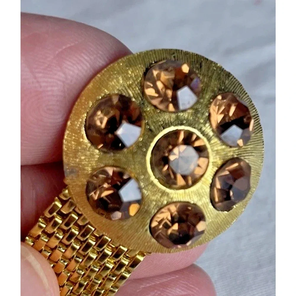 Vintage Celebrity NY Amber Rhinestone Mesh Cufflinks